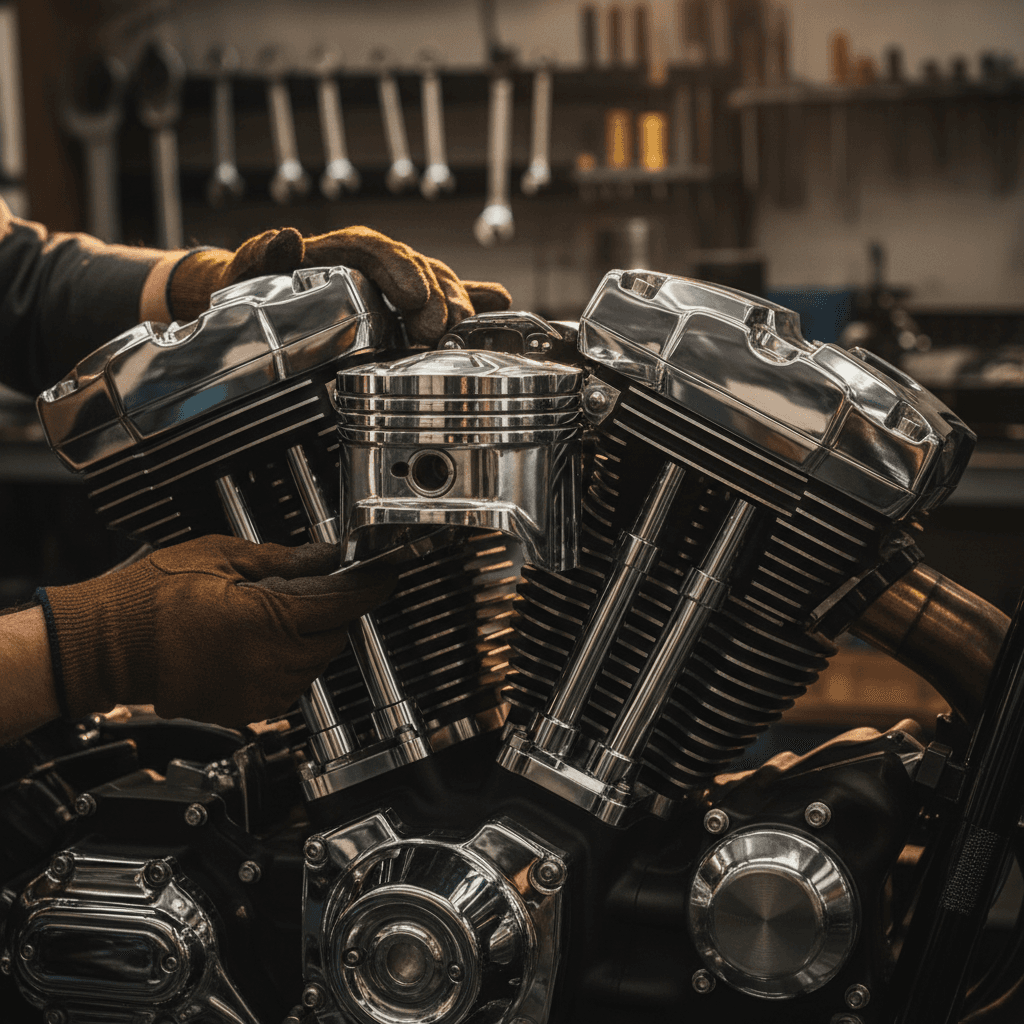 Detailed motorcycle engine work