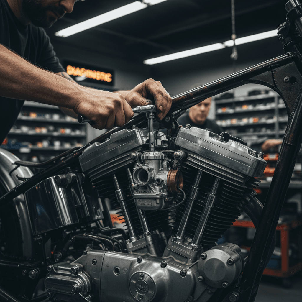 Hands-on motorcycle repair training in progress at MP Moto workshop